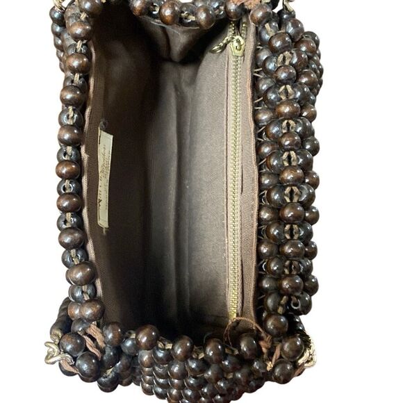 Vintage Handmade Wood Beaded Handbag Purse Marcus Brothers Brown Made in Japan - Picture 9 of 10